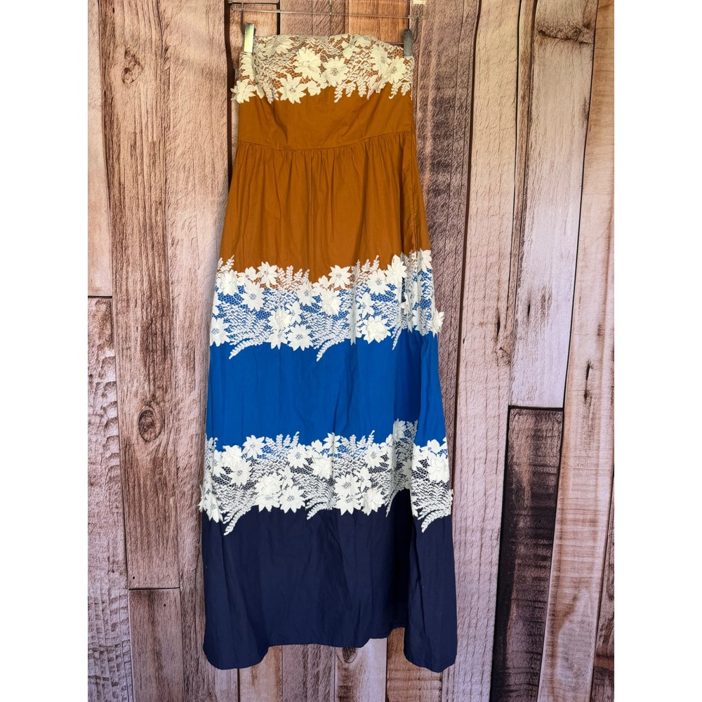 Vineet Bahl Strapless Lace Colorblock Maxi Dress Resort Beach Summer Size 8‎